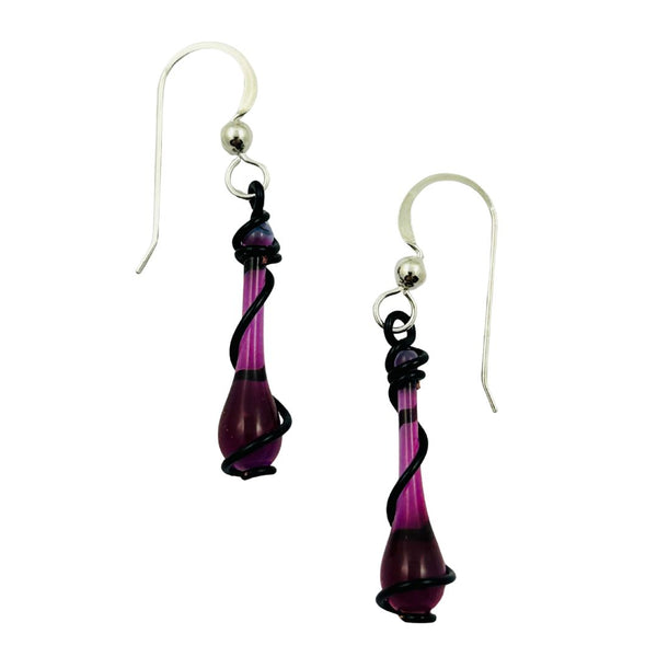 Victorian Noir Lyra Glass Teardrop Earrings - Magenta