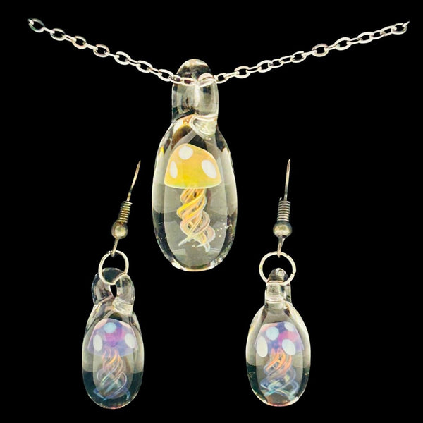 Pendant & Earring Set - Orange & Pink Jellyfish