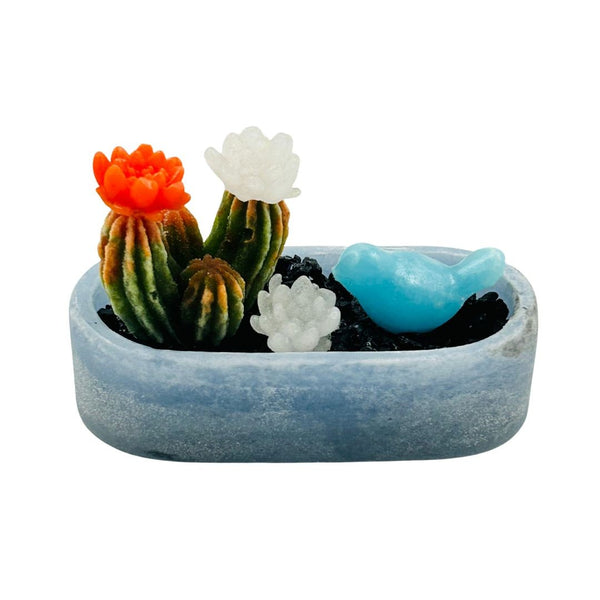 Pâte de Verre Pot Glass Succulents w/ Bird - 09