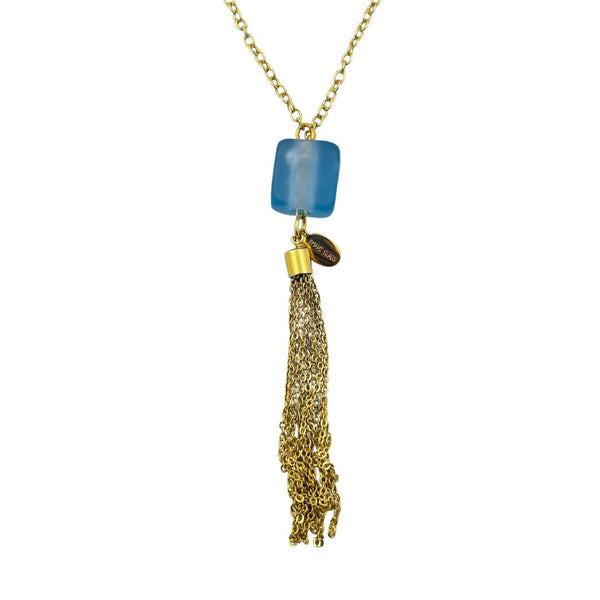 Long Tassel Necklace w/ Recycled Bottle Glass Stone