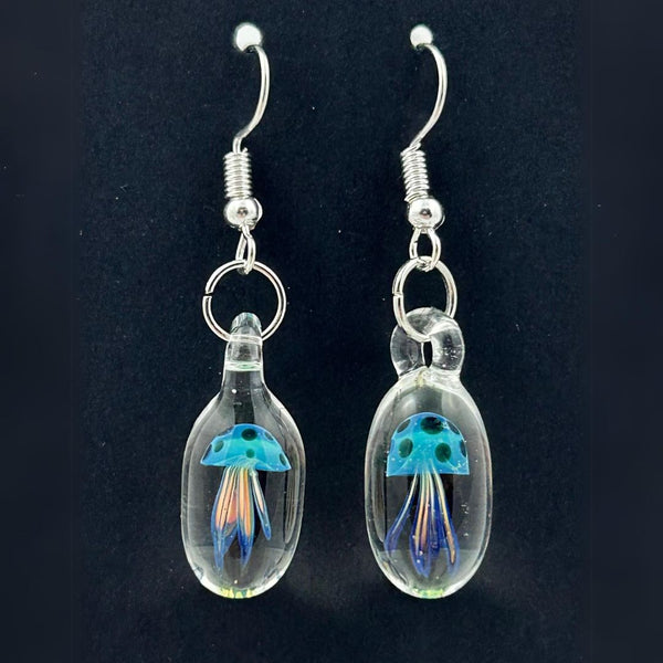 Jellyfish Droplet Earrings - Black & Blue