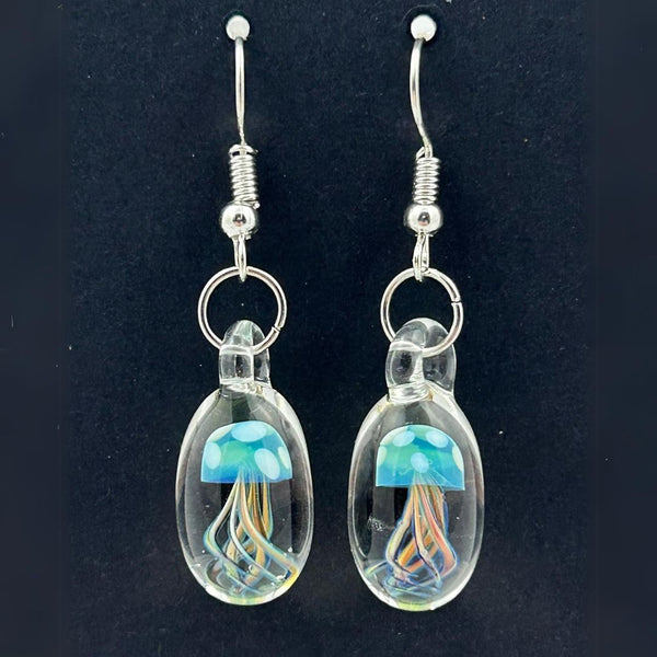 Jellyfish Droplet Earrings - White & Blue