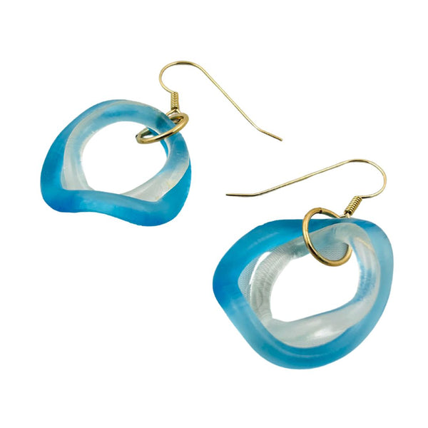 Small Wave Earrings - Aqua & Clear
