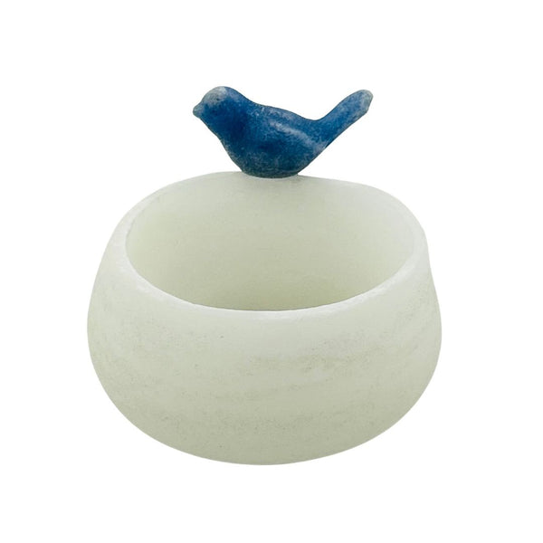 Pâte de Verre Round Bowl w/ Bird - White