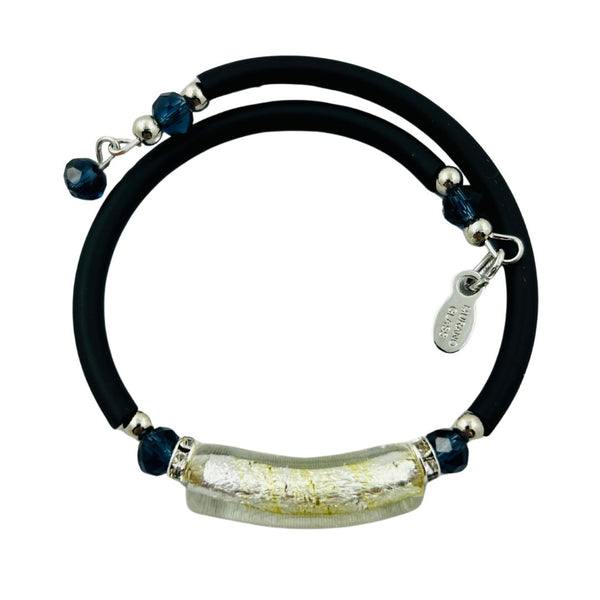 Glass Bead Rubber Bracelet - Silver Bullet