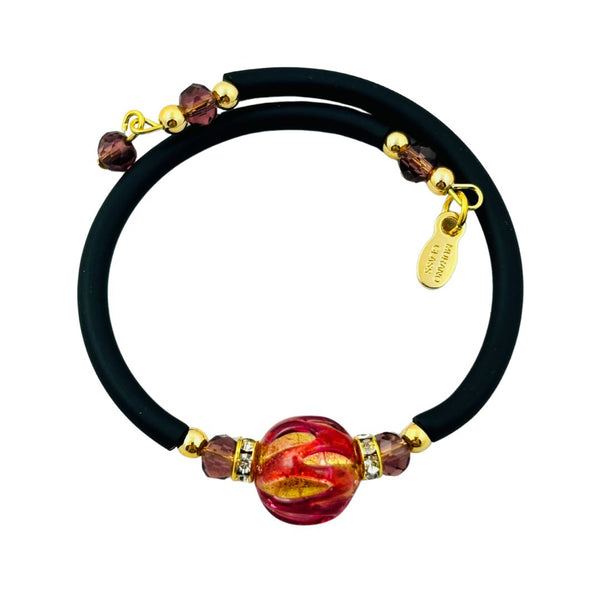 Glass Bead Rubber Bracelet - Raspberry Swirl