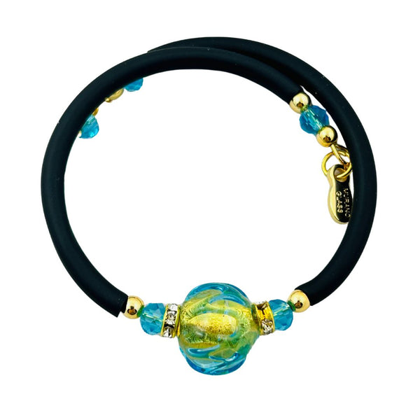 Glass Bead Rubber Bracelet - Aqua Gel