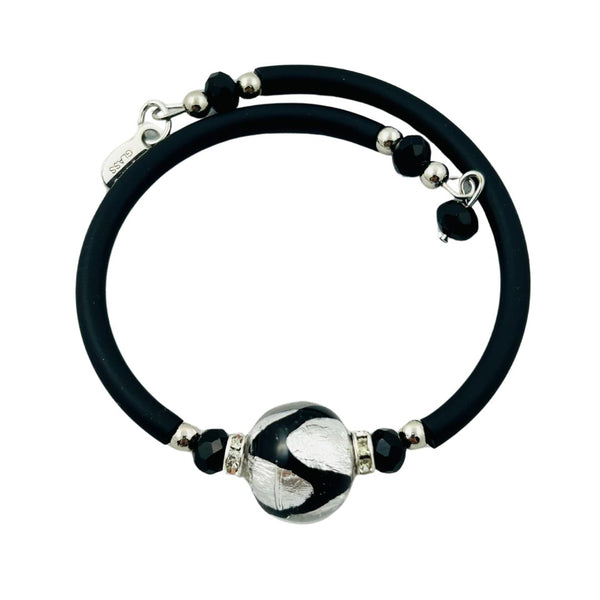 Glass Bead Rubber Bracelet - Silver Lining