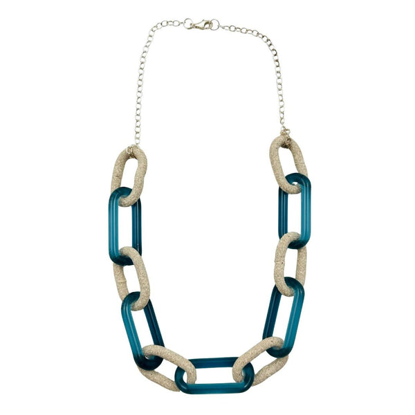 Ceramic & Glass Chain Link Necklace - Blue