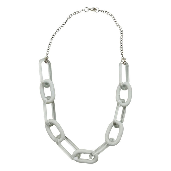 Ceramic & Glass Chain Link Necklace - Porcelain & Clear