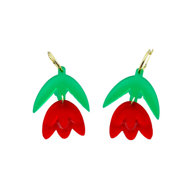 Tulip Drop Earrings - Red