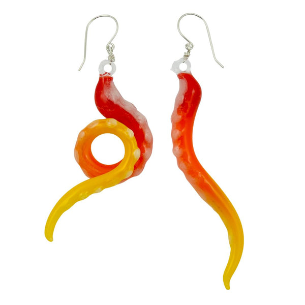Glass Octopus Tentacle Earrings - Flamethrower