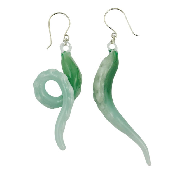 Glass Octopus Tentacle Earrings - Seafoam