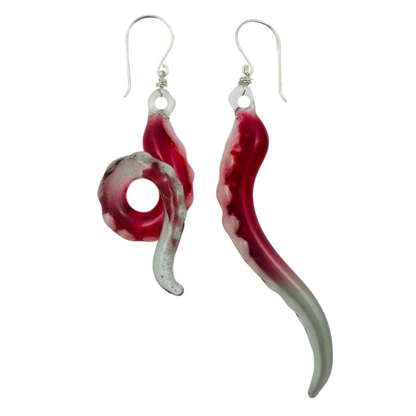 Glass Octopus Tentacle Earrings - Cherry Slushie