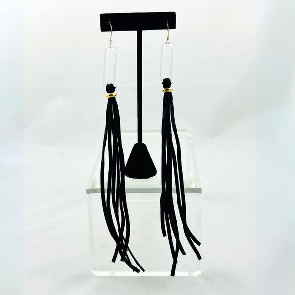 Leather Link Shoulder Duster Earrings