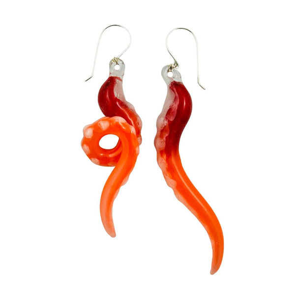 Glass Octopus Tentacle Earrings - Sunset