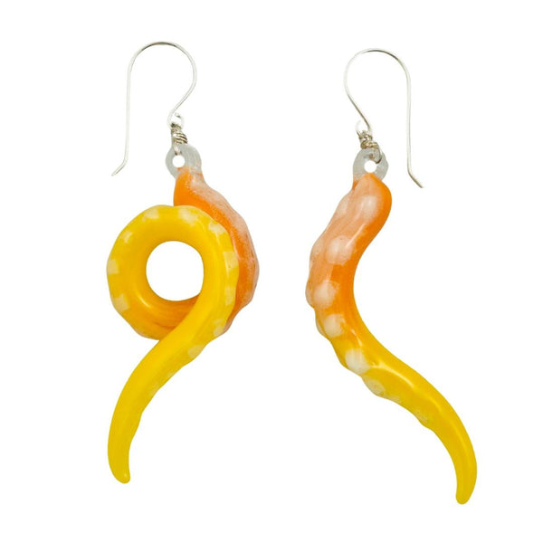 Glass Octopus Tentacle Earrings - Carrot