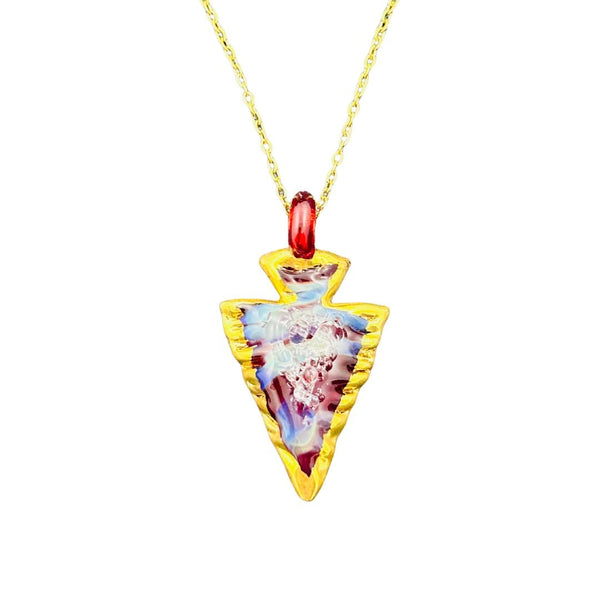 Dichroic Arrowhead Necklace - Cosmic Red Swirl
