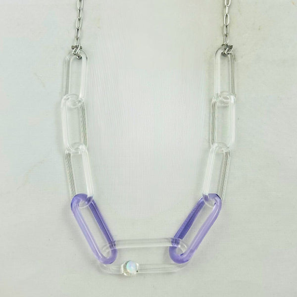 Chain Necklace - Clear & Purple Chain Opal