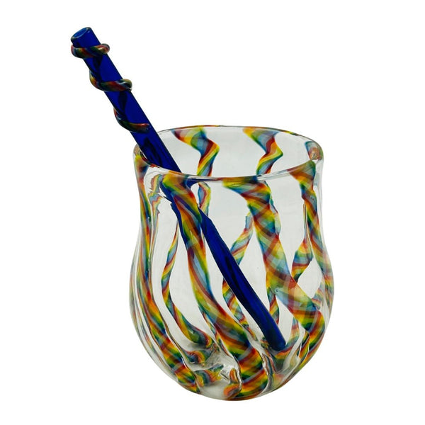 Rainbow Cane Glass w/ Glass Straw