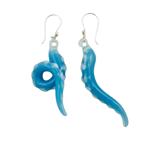 Glass Octopus Tentacle Earrings - Sky