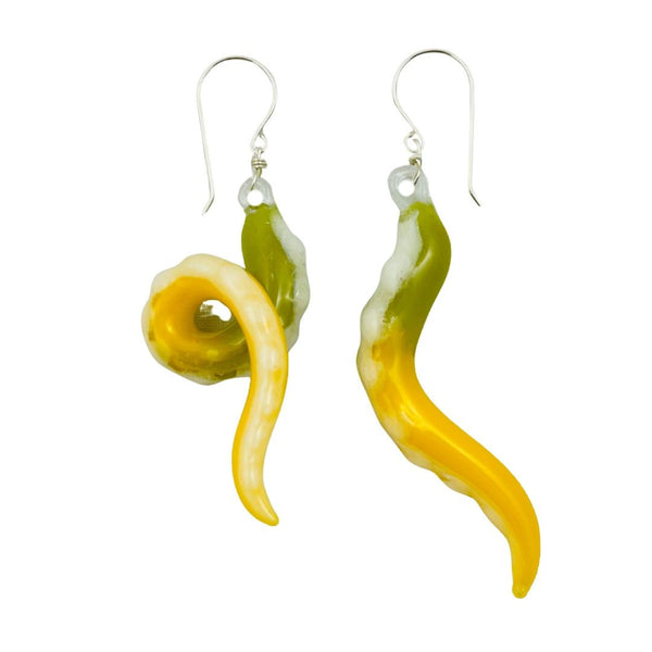 Glass Octopus Tentacle Earrings - Dandelion