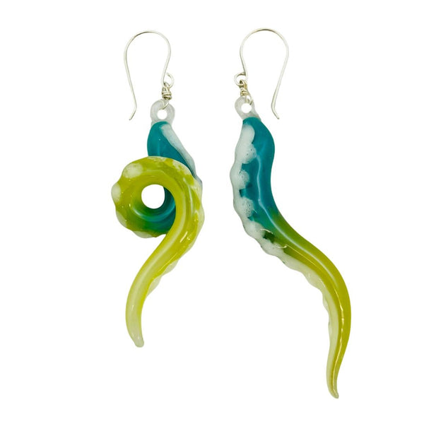 Glass Octopus Tentacle Earrings - Green Apple