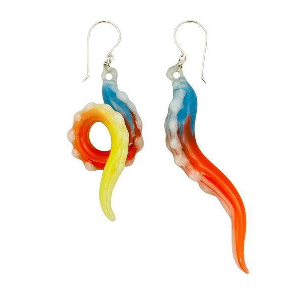 Glass Octopus Tentacle Earrings - Primary Colors