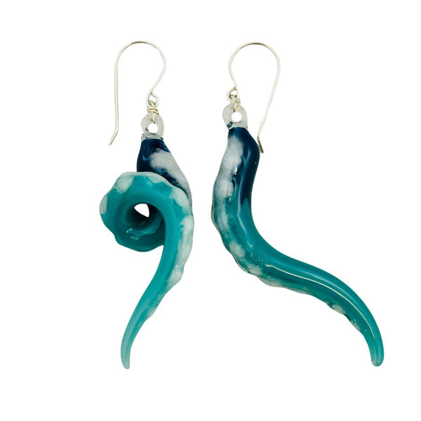 Glass Octopus Tentacle Earrings - Deep Blue Sea