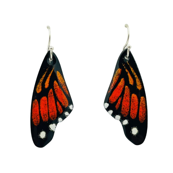 Enamel Butterfly Wing Earrings - Red Orange Monarch