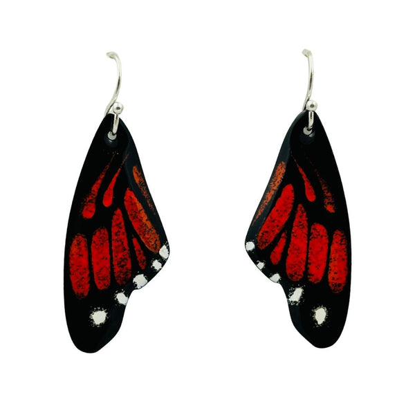 Enamel Butterfly Wing Earrings - Dark Orange Monarch