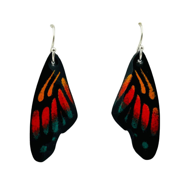 Enamel Butterfly Wing Earrings - Red Orange Blue
