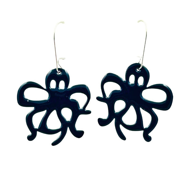 Enamel Octopus Earrings - Large Navy