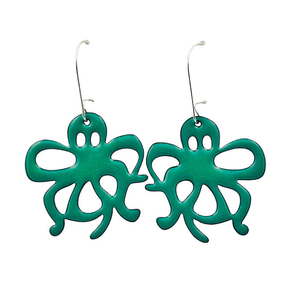 Enamel Octopus Earrings - Large Seafoam Green