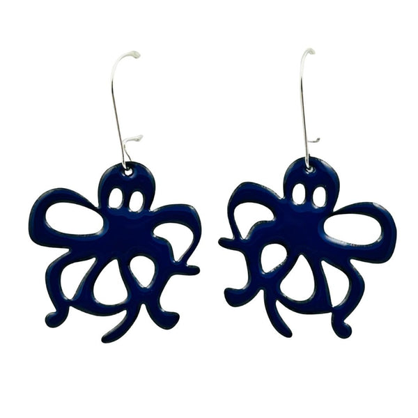 Enamel Octopus Earrings - Large Cobalt