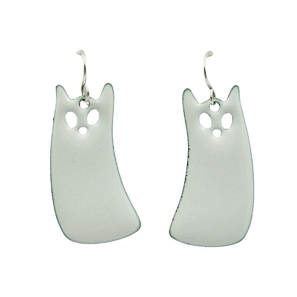 Enamel Ghost Cat Earrings - White