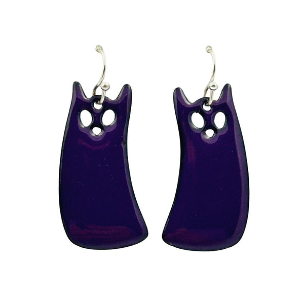 Enamel Ghost Cat Earrings - Purple