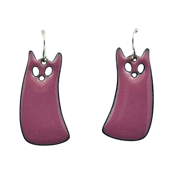 Enamel Ghost Cat Earrings - Pink