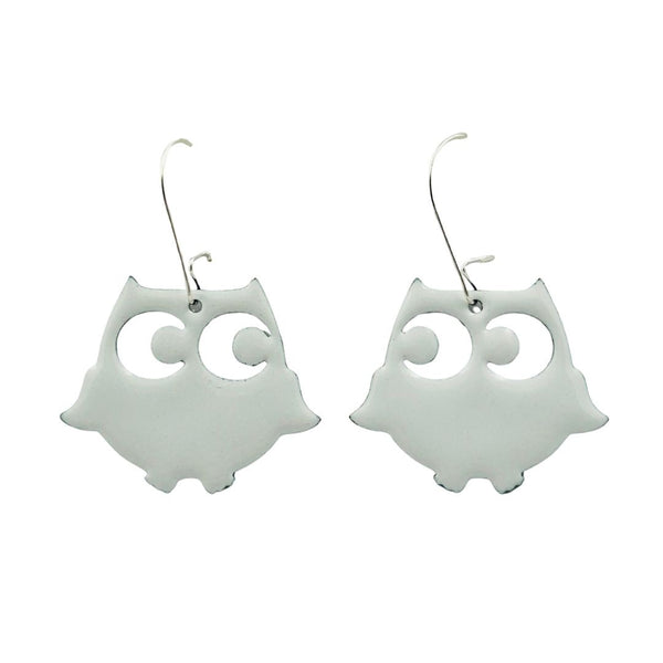 Enamel Owl Earrings - Large White