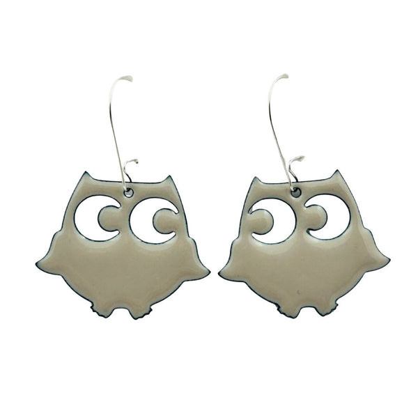 Enamel Owl Earrings - Large Taupe