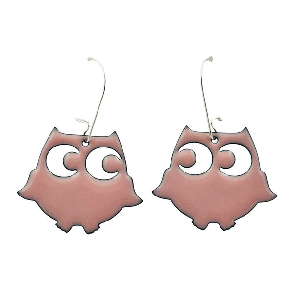 Enamel Owl Earrings - Large Pink