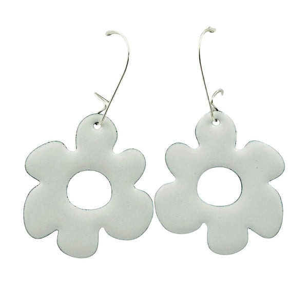 Enamel Retro Flower Earrings - White
