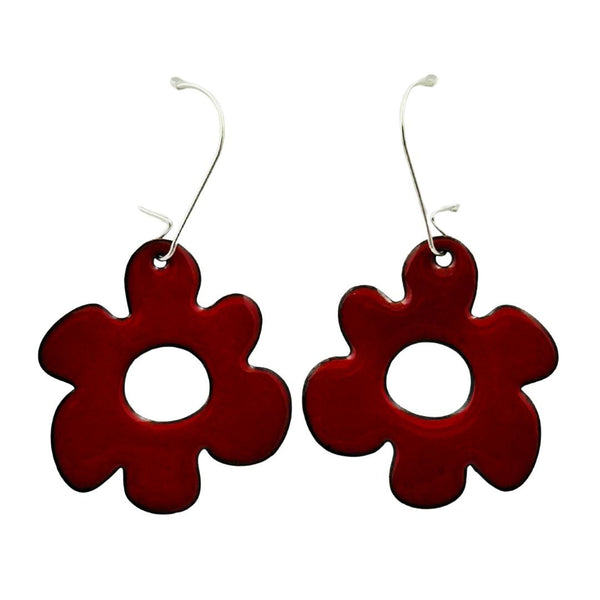 Enamel Retro Flower Earrings - Red