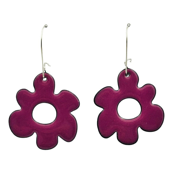 Enamel Retro Flower Earrings - Pink