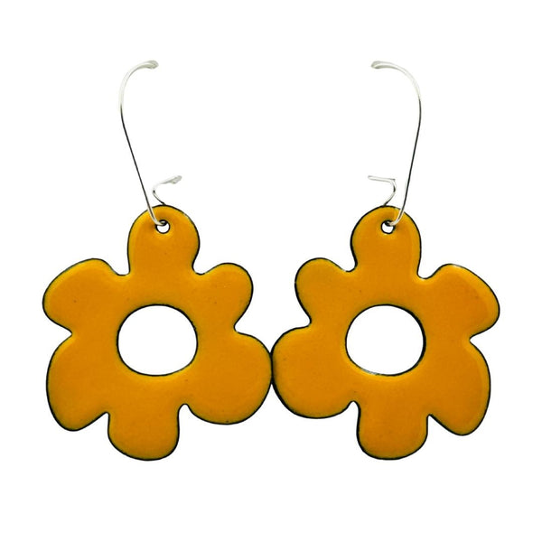 Enamel Retro Flower Earrings - Canary Yellow