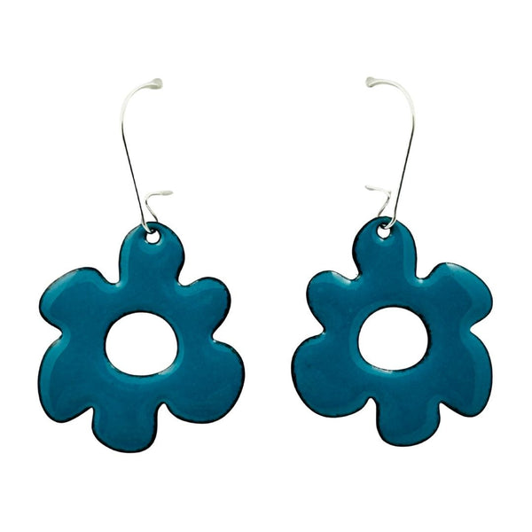 Enamel Retro Flower Earrings - Teal