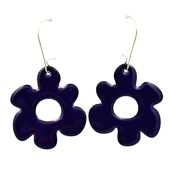Enamel Retro Flower Earrings - Purple