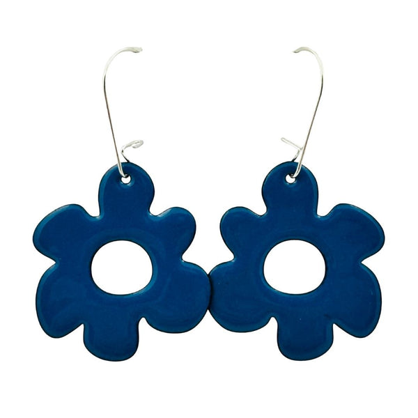 Enamel Retro Flower Earrings - Denim Blue