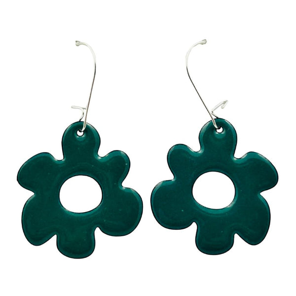 Enamel Retro Flower Earrings - Sage Green