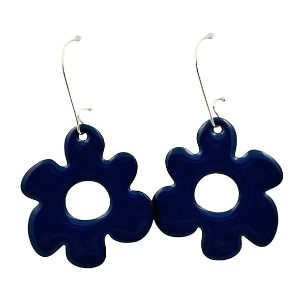 Enamel Retro Flower Earrings - Indigo